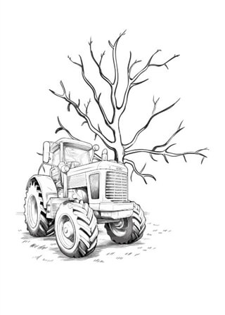 Fingerabdruck-Poster mit Baum und Traktor